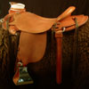 5 inch front Wade 15 & 1/2 inch seat, Gullet - 7 and 1/2 inch by 6 and 1/4 inch by 4 inch, Horn 4&1/2 by 4 & 1/4 inch Guatelejara, 90 degree bars, 7/8ths flat palte riggin, Cheyenne Roll, Smooth-out half-breed Wade Saddle built by Keith Valley sporting the S bar S ranch brand.
